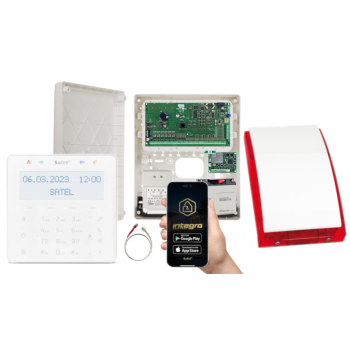 ZESTAW ALARMOWY SATEL INTEGRA 128 + INT-KSG2R-W + OPU-3P + AWT682 + 17Ah + INT-GSM LTE + SYRENA SP-4001R